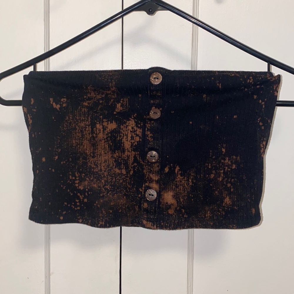 Bozzolo Large Black Bleach Dye Faux Button Up Tube Top